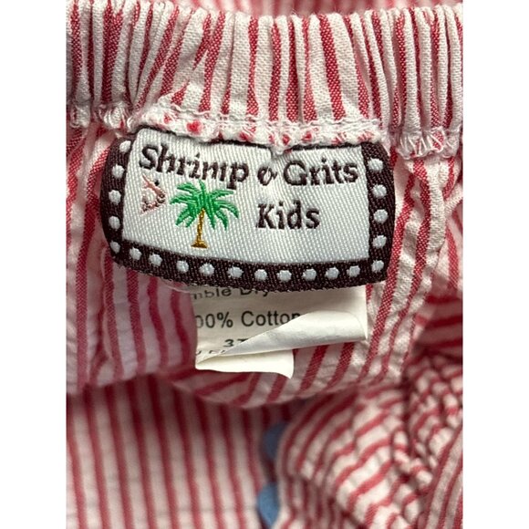Shrimp & Grits Kids Red Striped Cotton Smocked Lobster Dress With Ruffle Straps - Picture 4 of 7